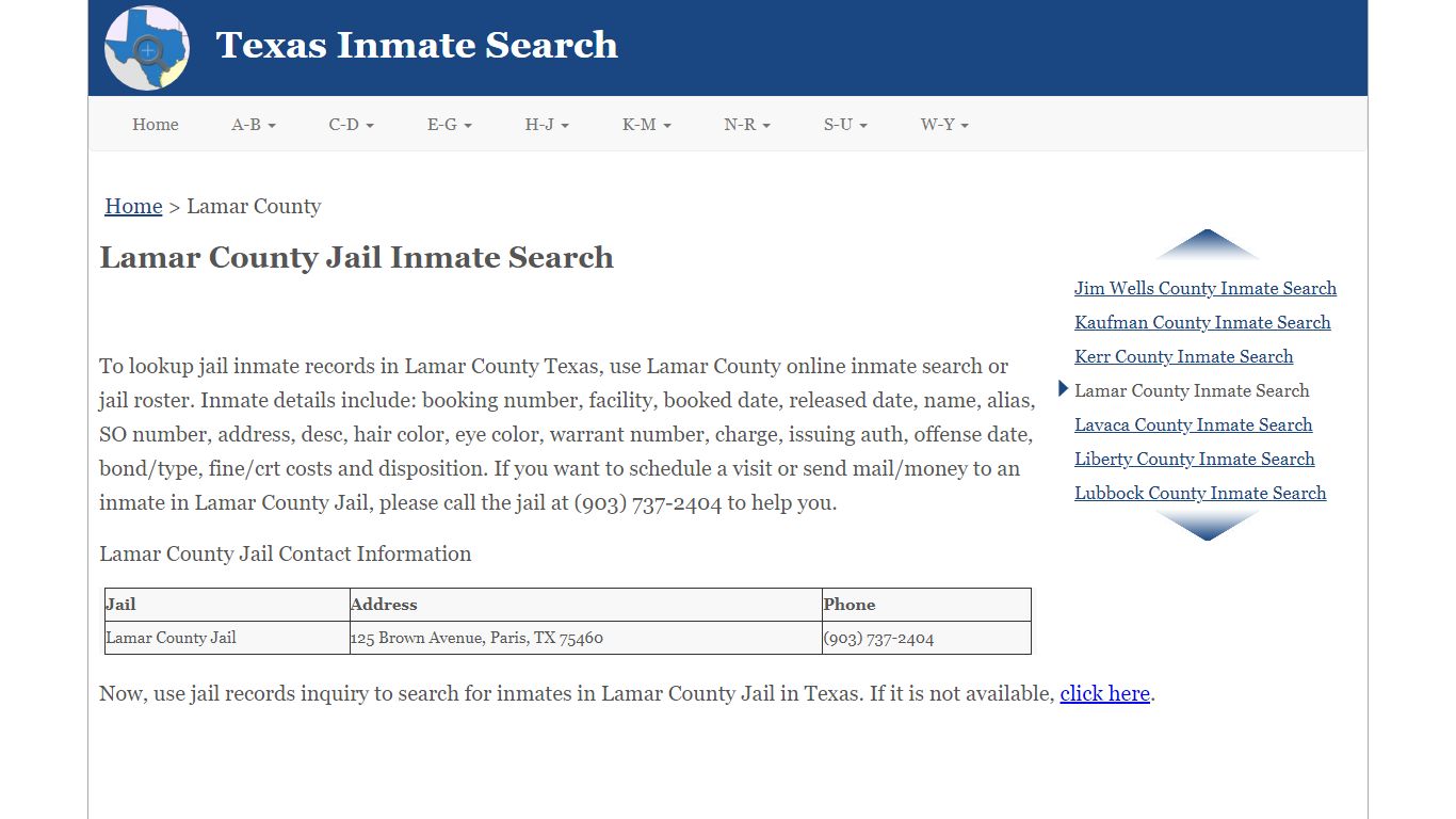 Lamar County Jail Inmate Search